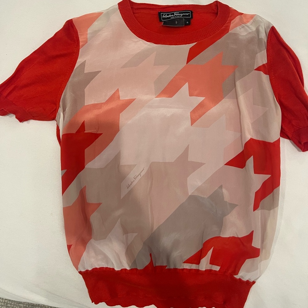 Salvatore Ferragamo Red and white blouse